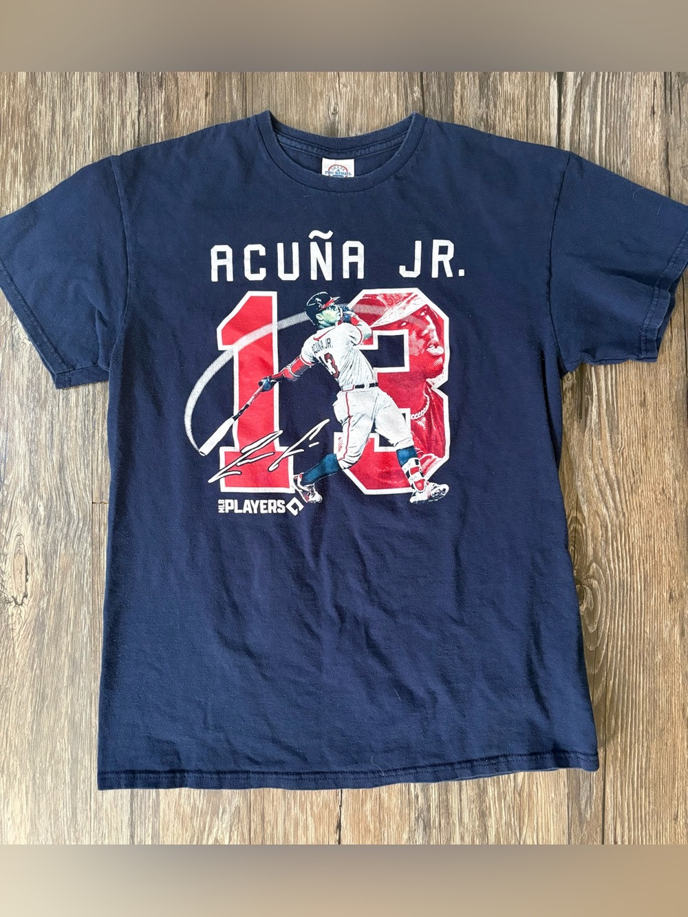 Ronald Acuña Jr. Atlanta Braves #13 MLB Players Graphic T-Shirt Navy Medium